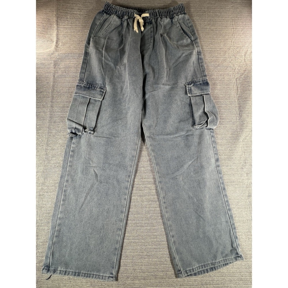 Women's Light Wash Wide Leg Cargo Jeans Size L Oversized